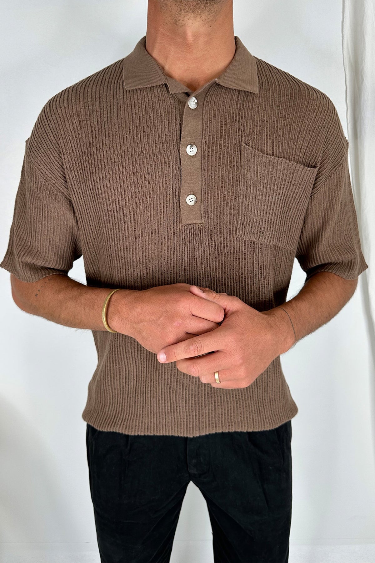 NTH Ribbed Knit Polo Choc