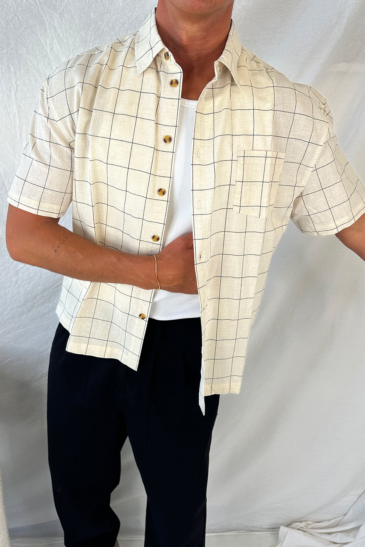 Nathaniel Drop Shirt Beige Check