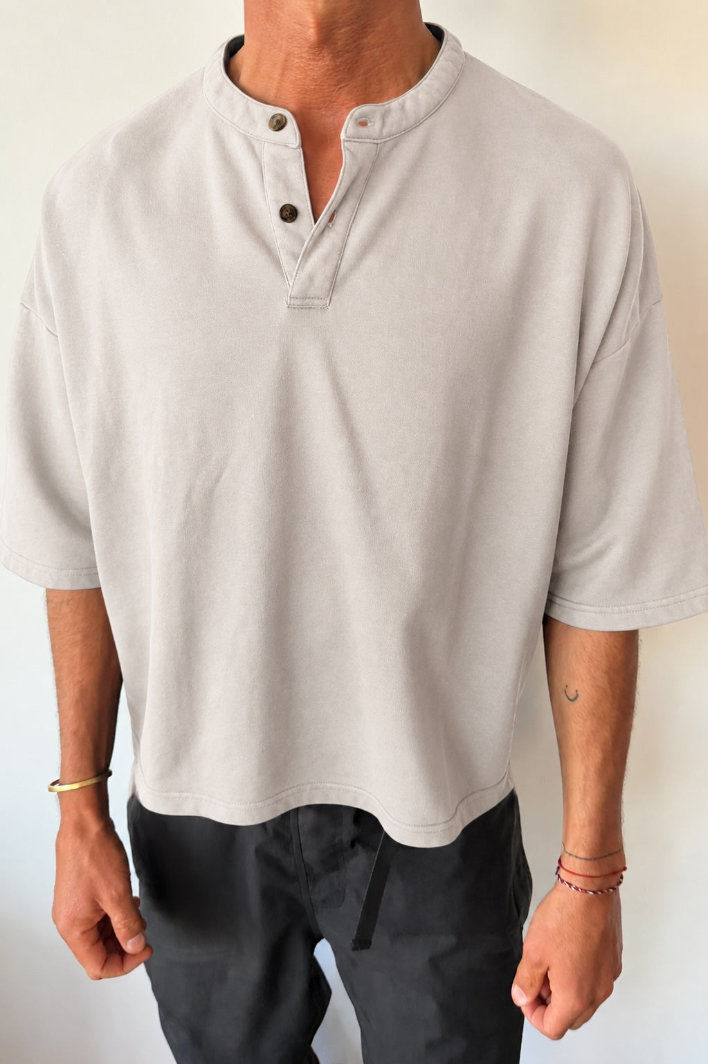 Fleece Crop Henley Tee Ivory