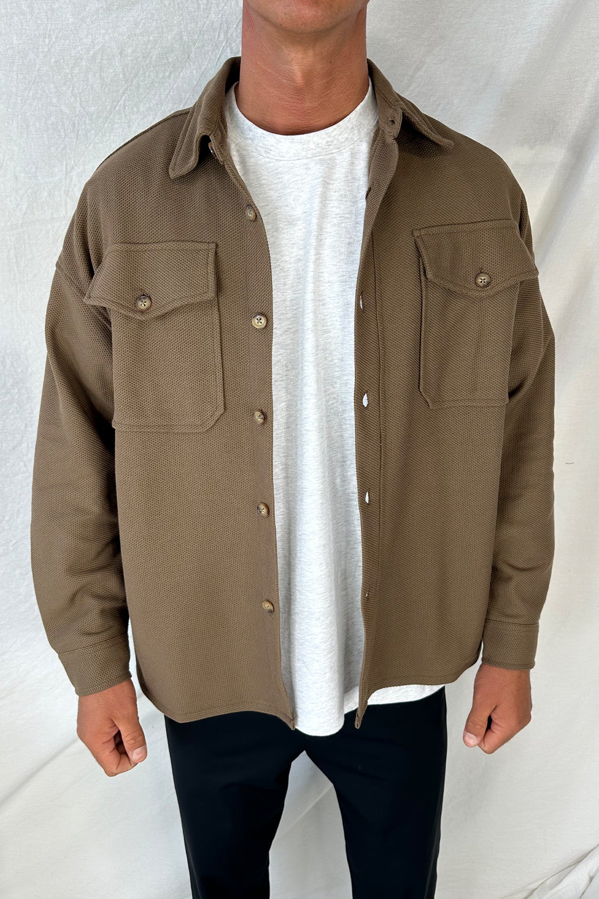 Texture Long Sleeve Shirt Khaki