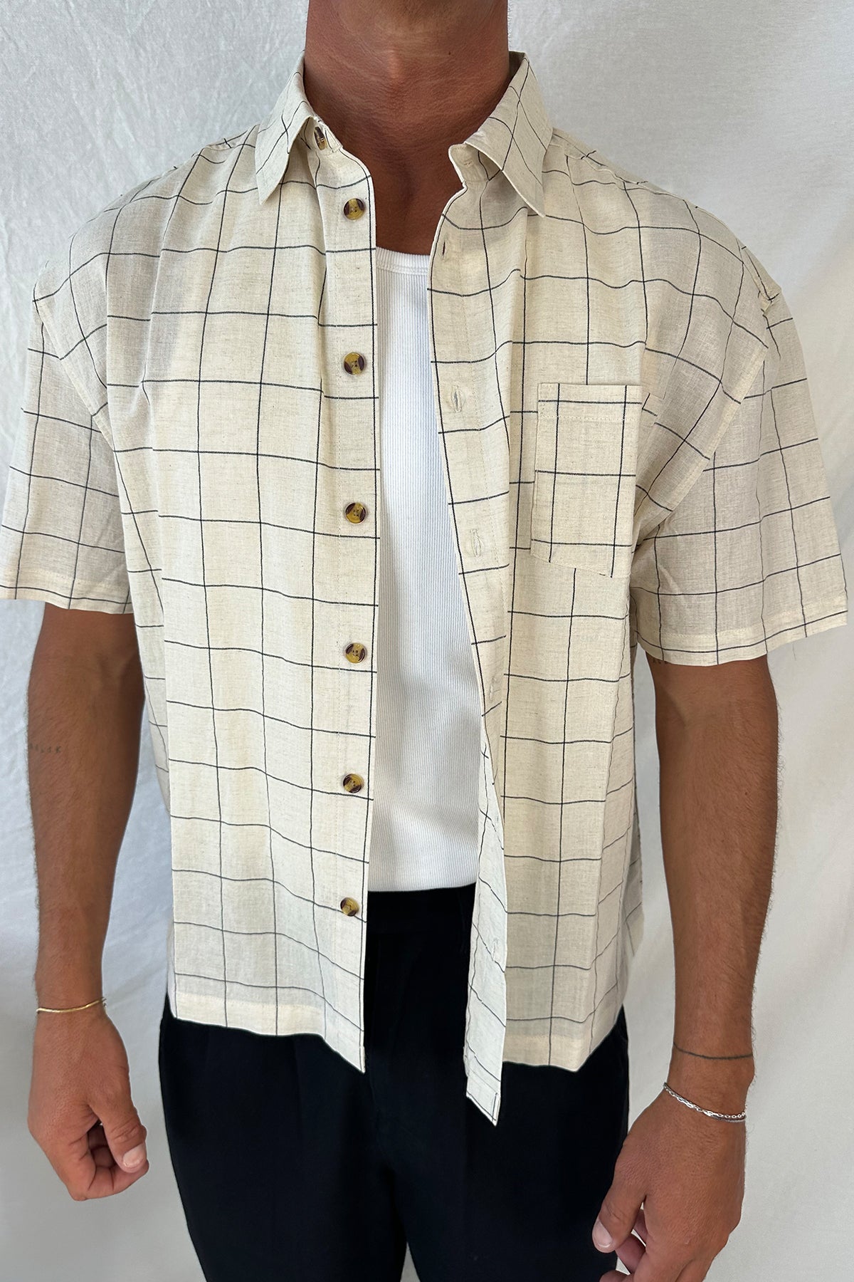 Nathaniel Drop Shirt Beige Check