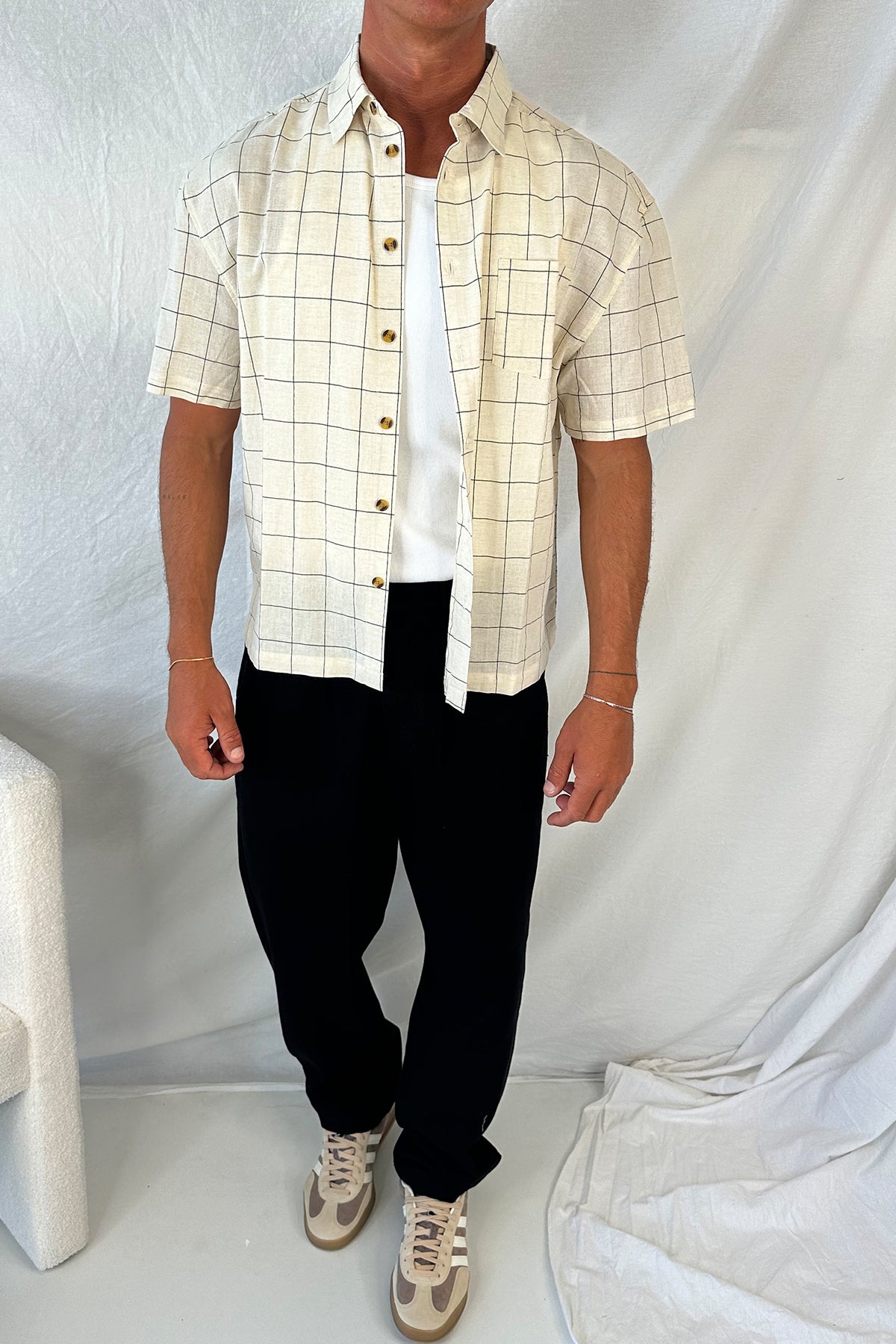 Nathaniel Drop Shirt Beige Check