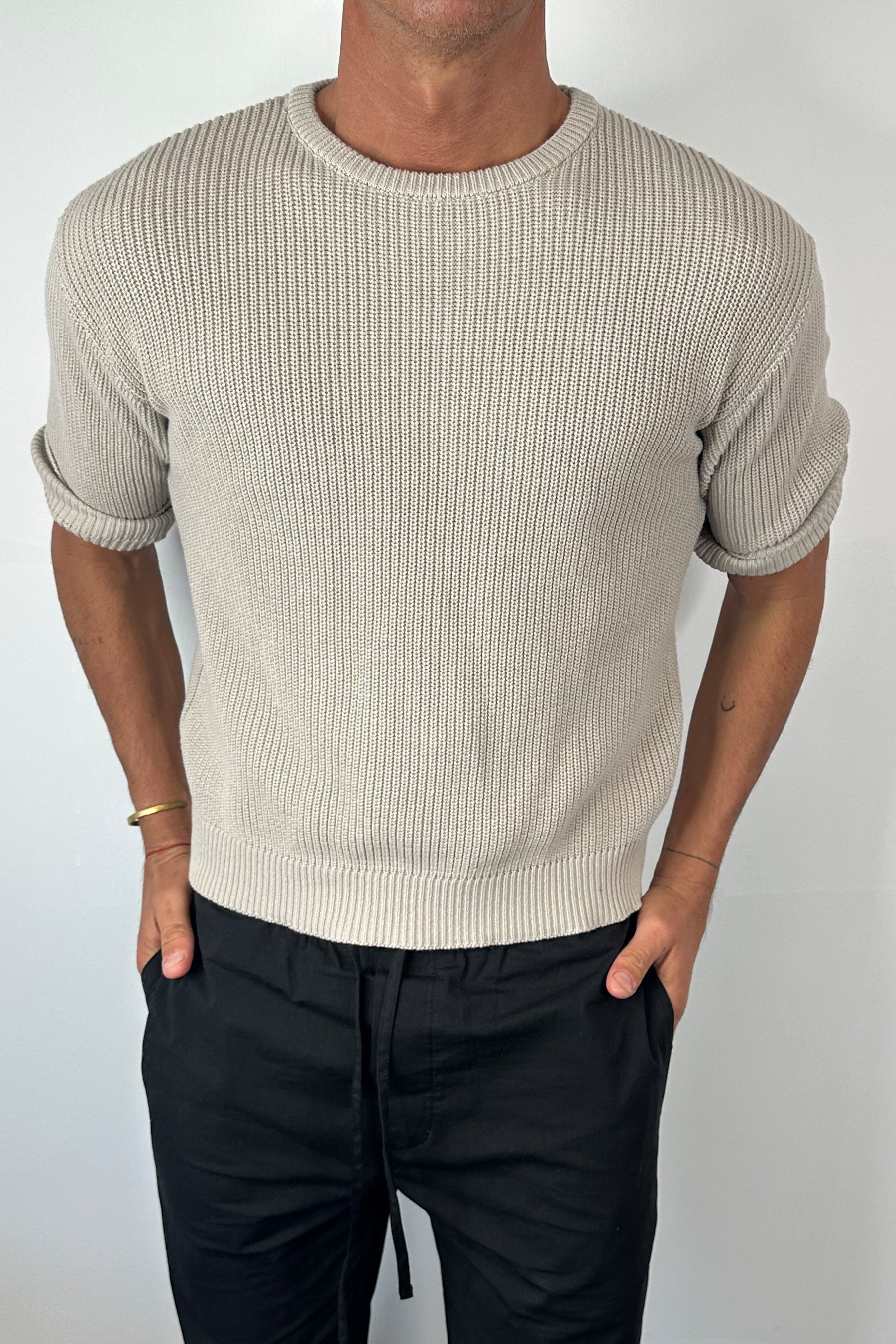 Drop Sleeve Knitted Tee Stone