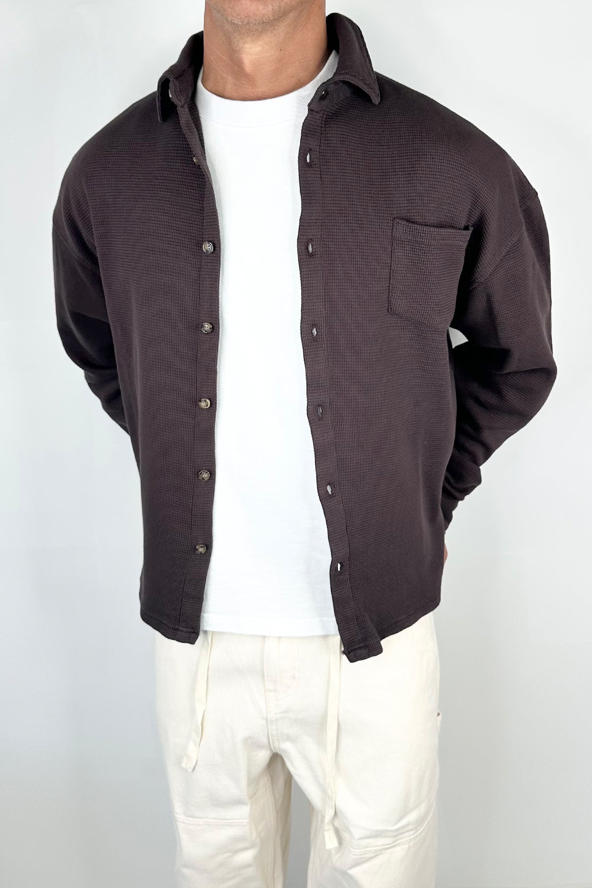 Long Sleeve Waffle Shirt Choc
