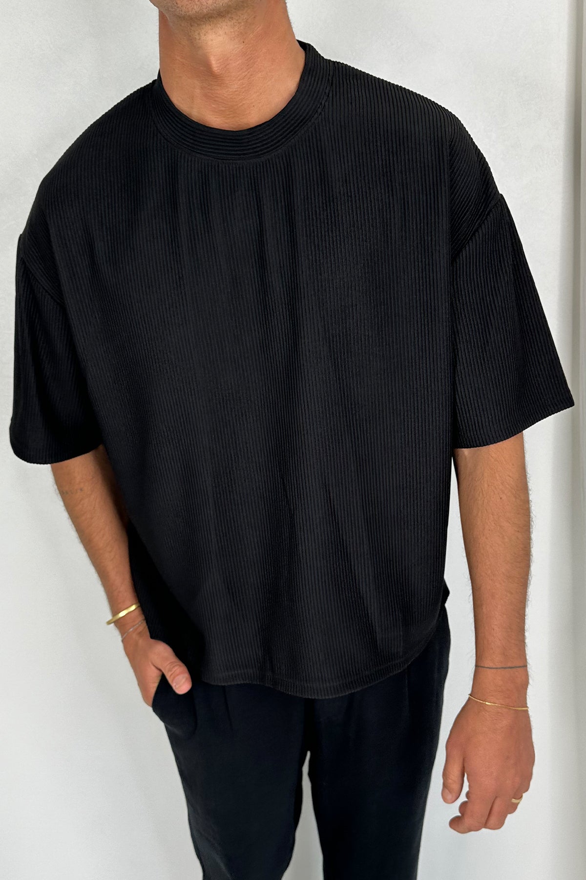 Crop Box Tee Ribbed Black