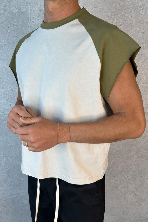 Raglan Crop Box Tank Khaki