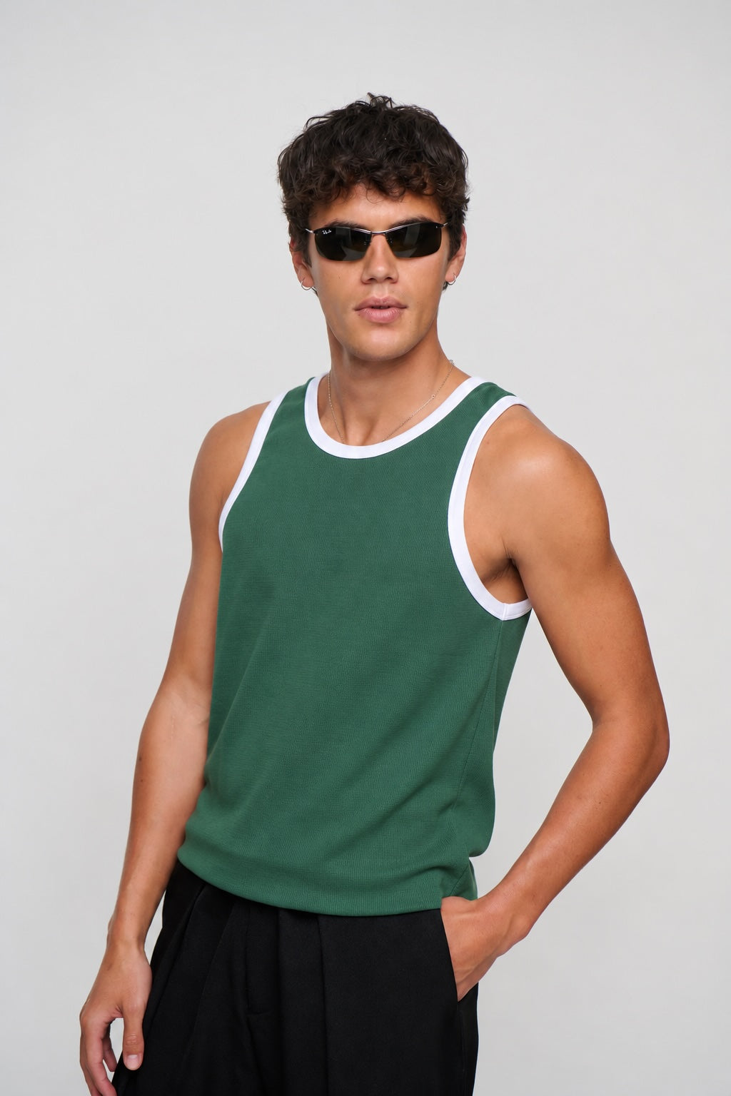 Waffle Fitted Tank Emerald