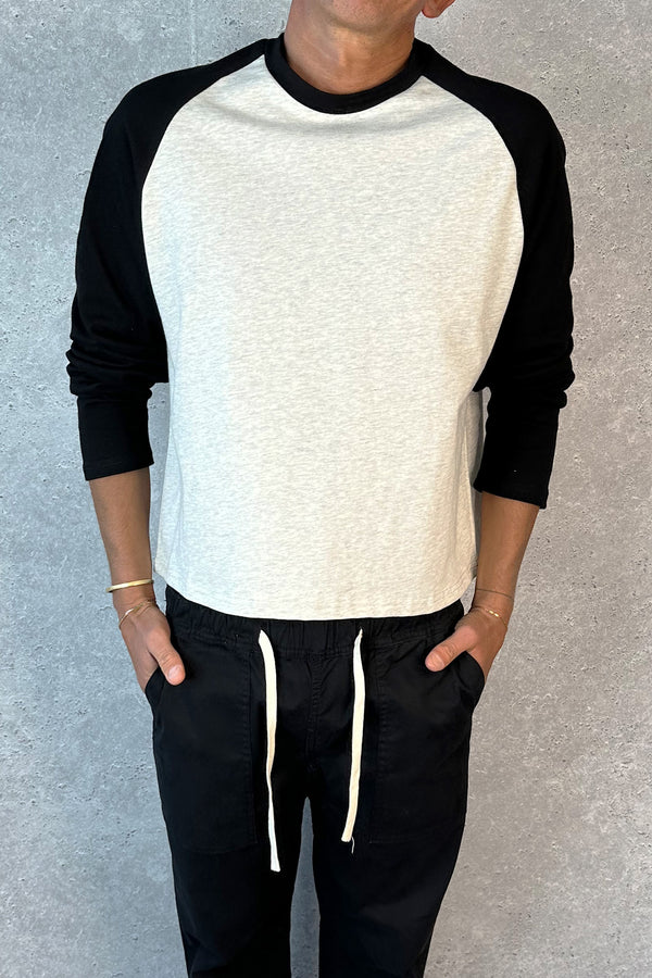 Crop Box Raglan Long Sleeve Black