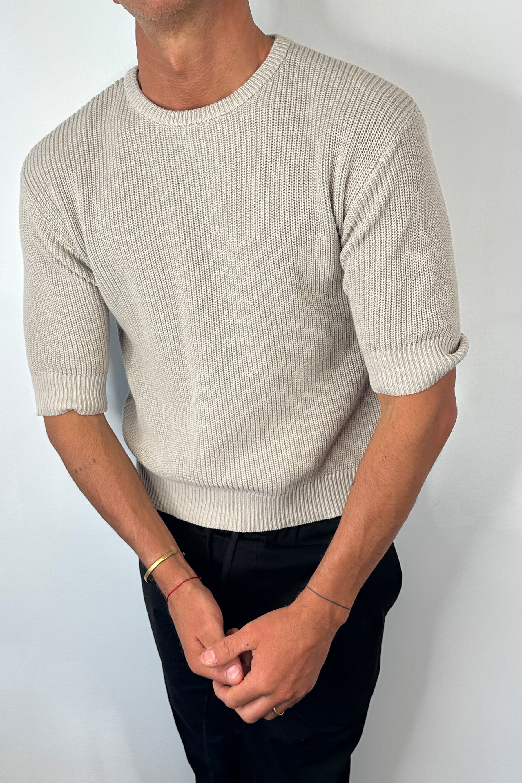 Drop Sleeve Knitted Tee Stone