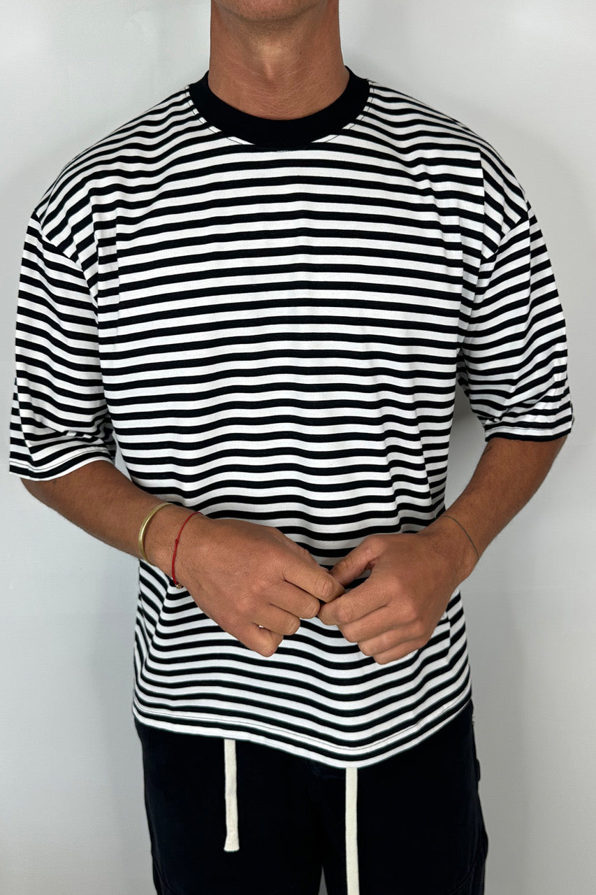 Lesley Stripe Crew Tee Black