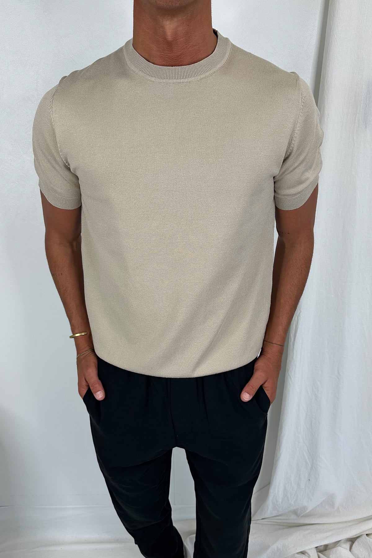 Nigel Fitted Knitted Tee Oat