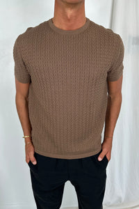 Carter Knitted Crew Tee Choc