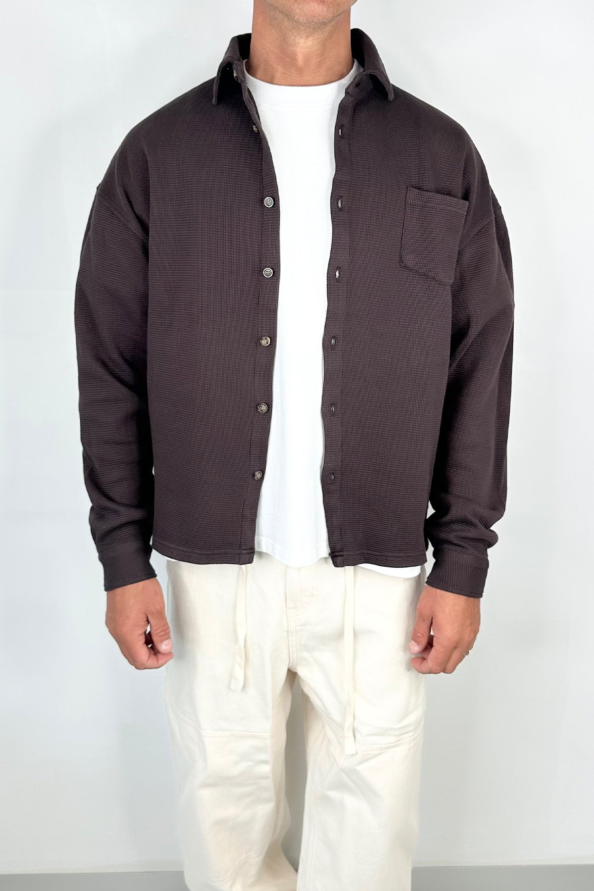 Long Sleeve Waffle Shirt Choc