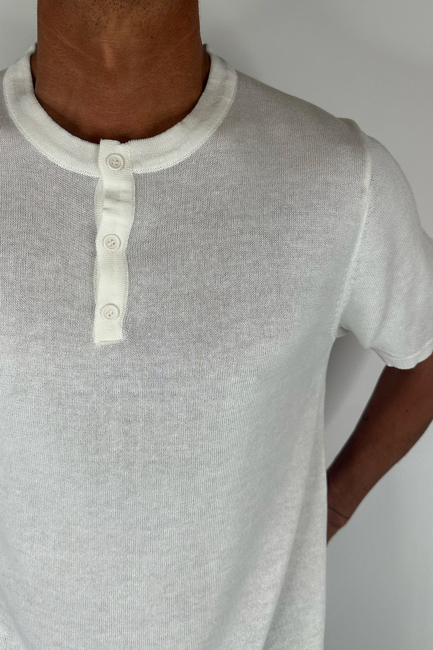 Knitted Henley Tee White