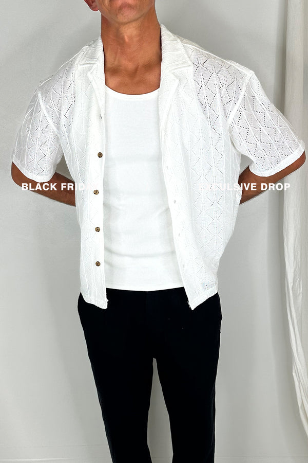 Raf Cropped Shirt Ivory Cross Stitch