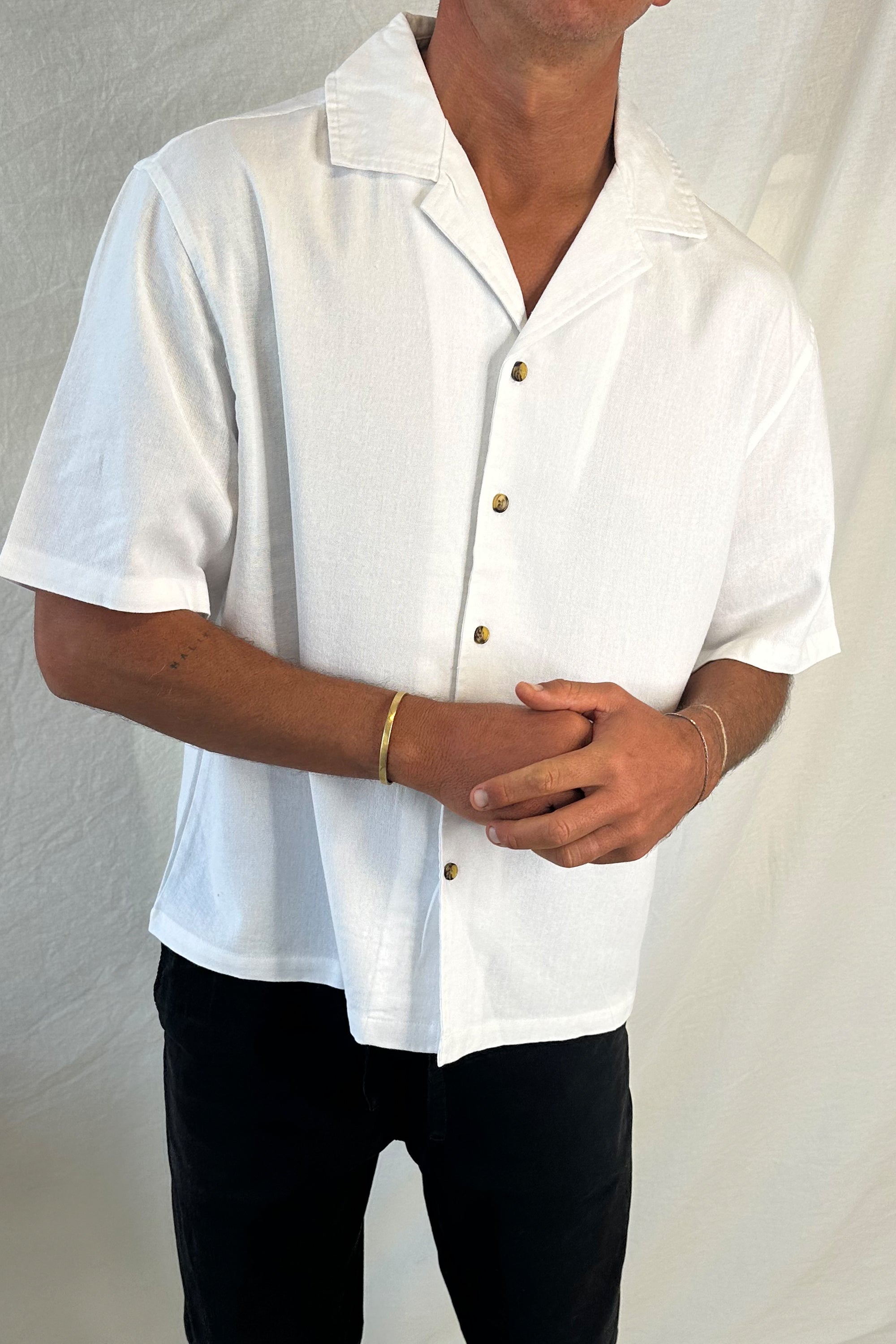 Raf Cropped Shirt Linen White