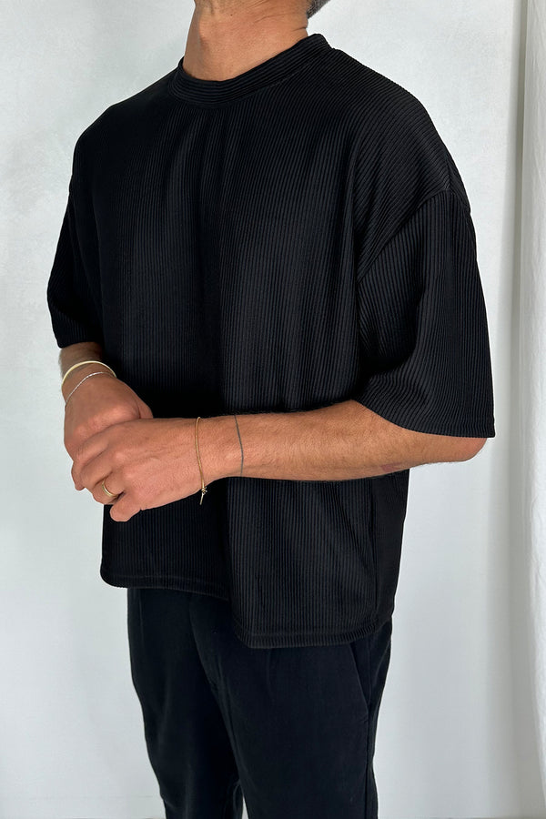 Crop Box Tee Ribbed Black