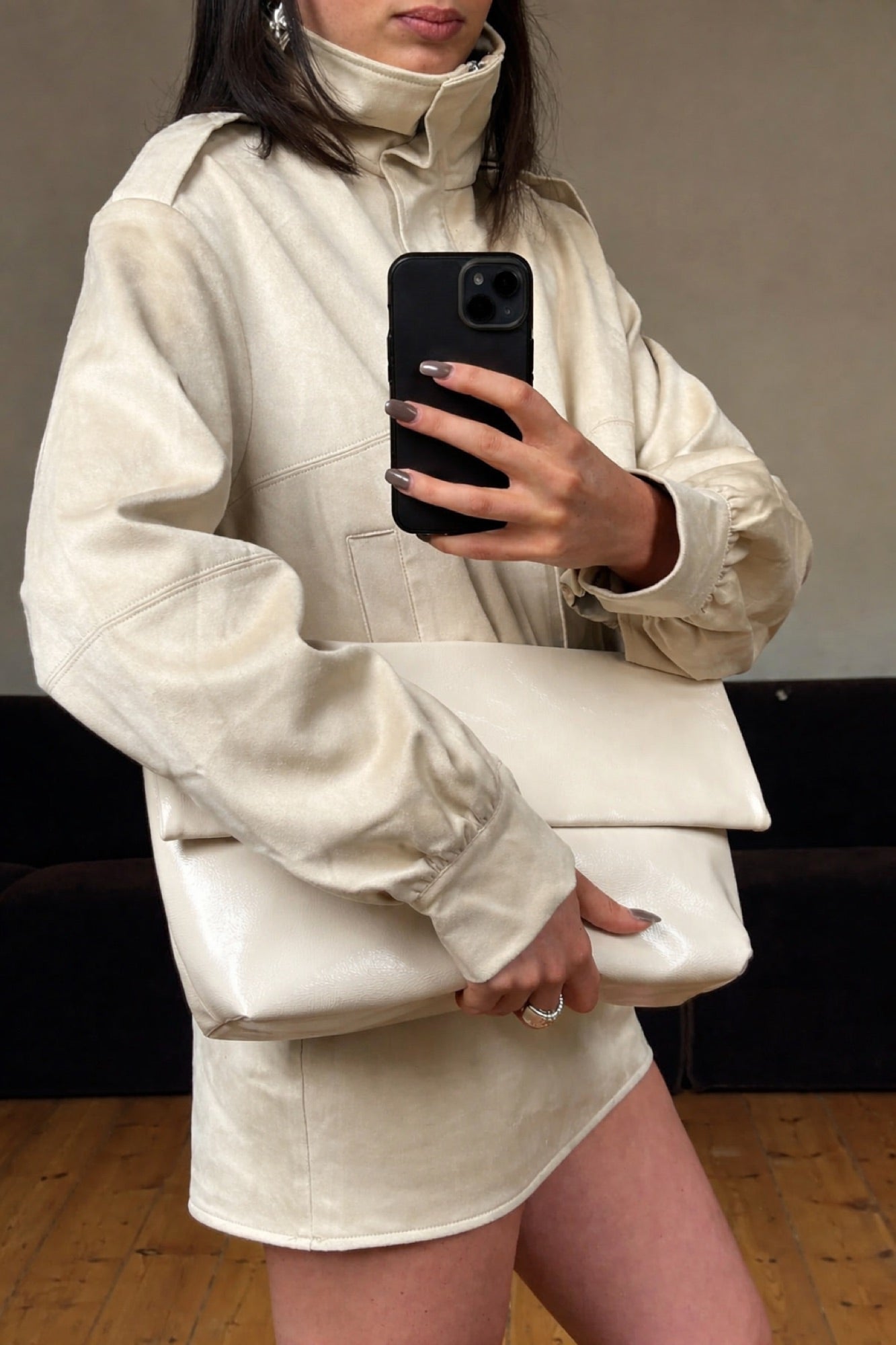 Rylee Clutch Bag Chalk Crinkle Patent