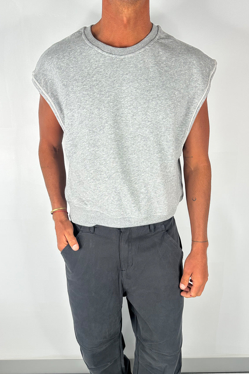 Cropped Fleece Ribbed Tank Grey