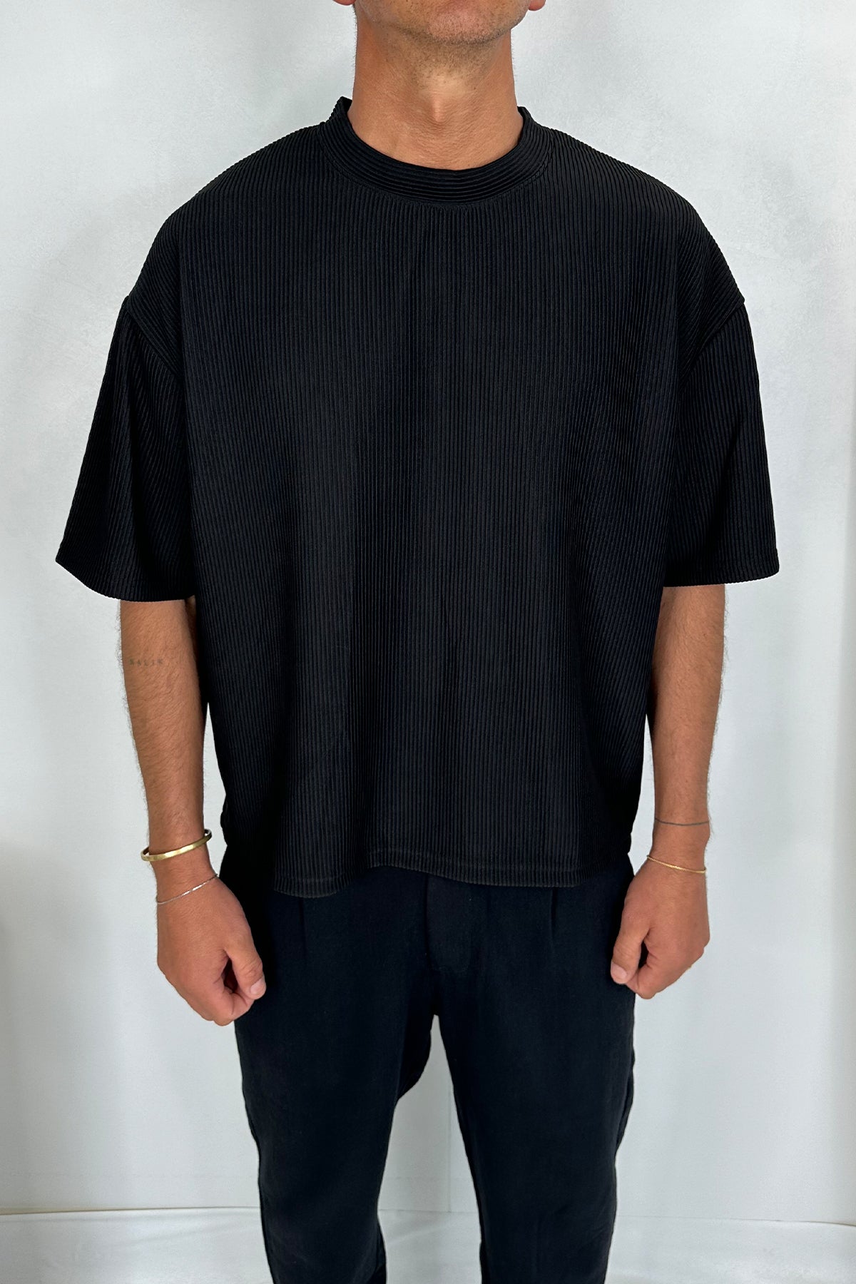 Crop Box Tee Ribbed Black