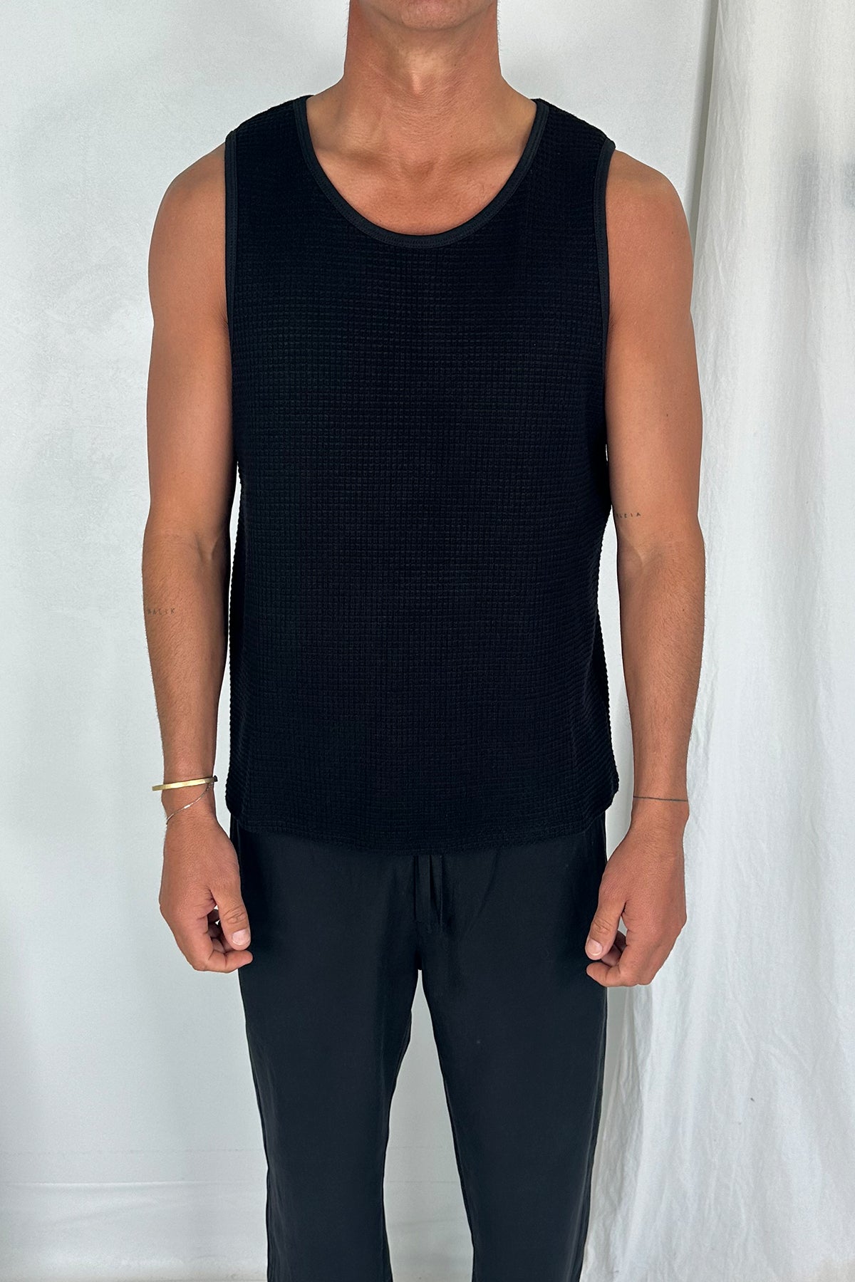 Joe Waffle Tank Black