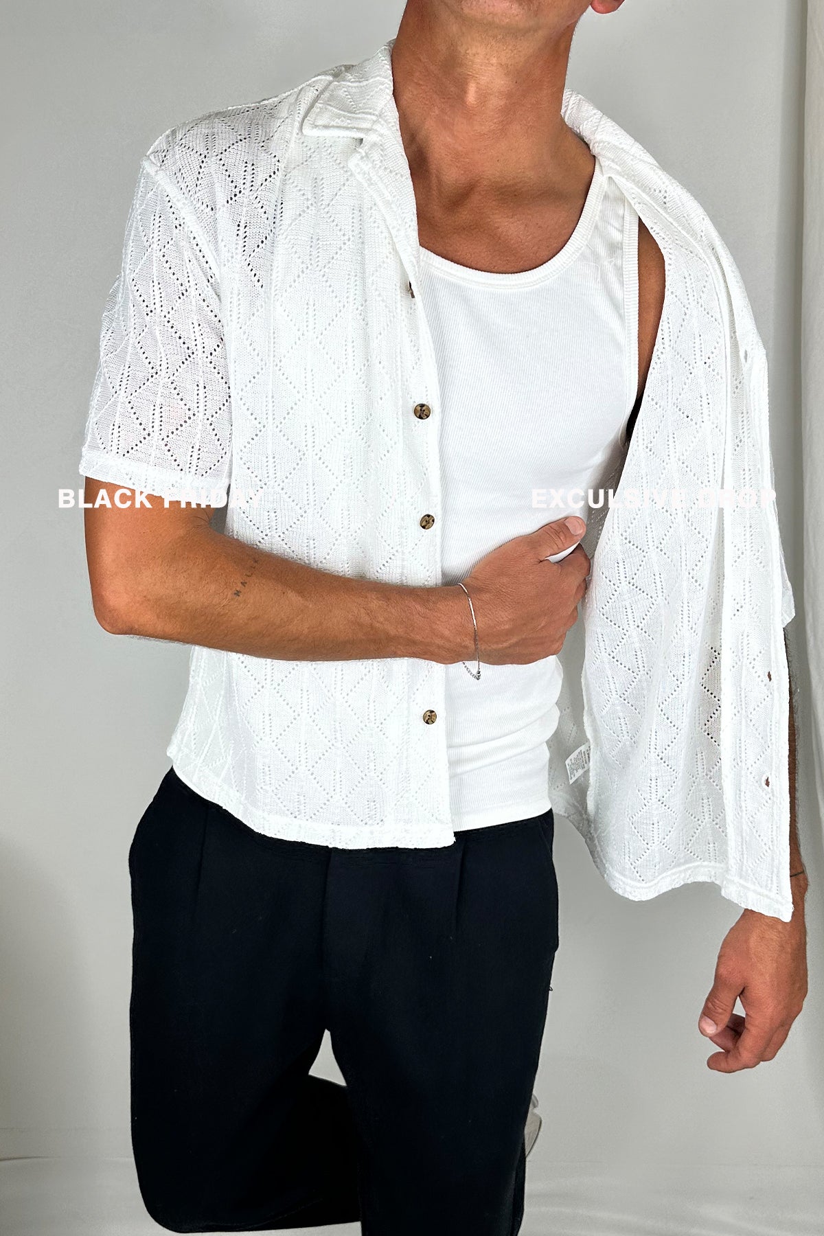 Raf Cropped Shirt Ivory Cross Stitch