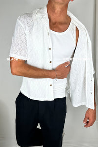 Raf Cropped Shirt Ivory Cross Stitch