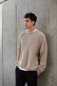 Drop Shoulder Box Knit Beige - SALE