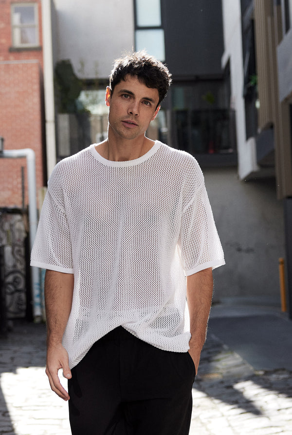 NTH Crochet Knit Tee White - FINAL SALE