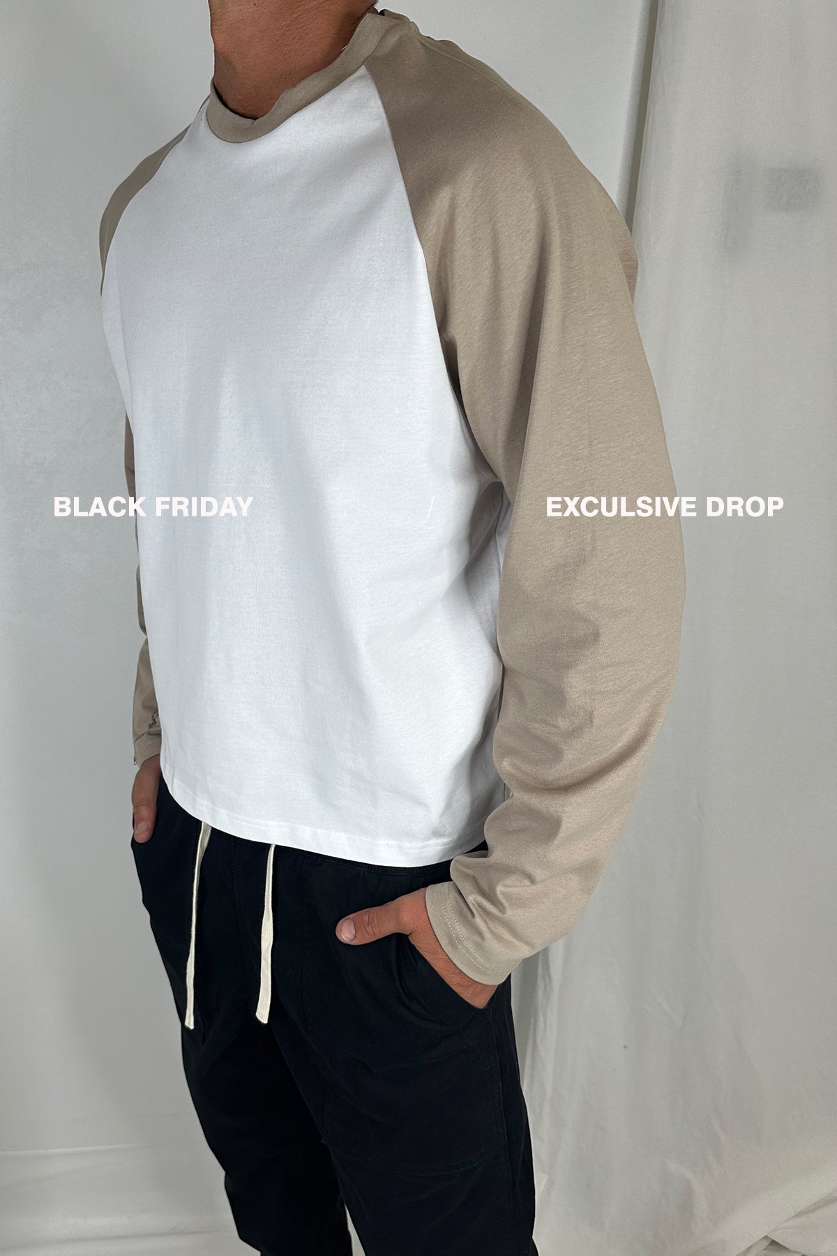 Crop Box Raglan Long Sleeve Light Khaki