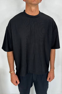 Crop Box Tee Ribbed Black