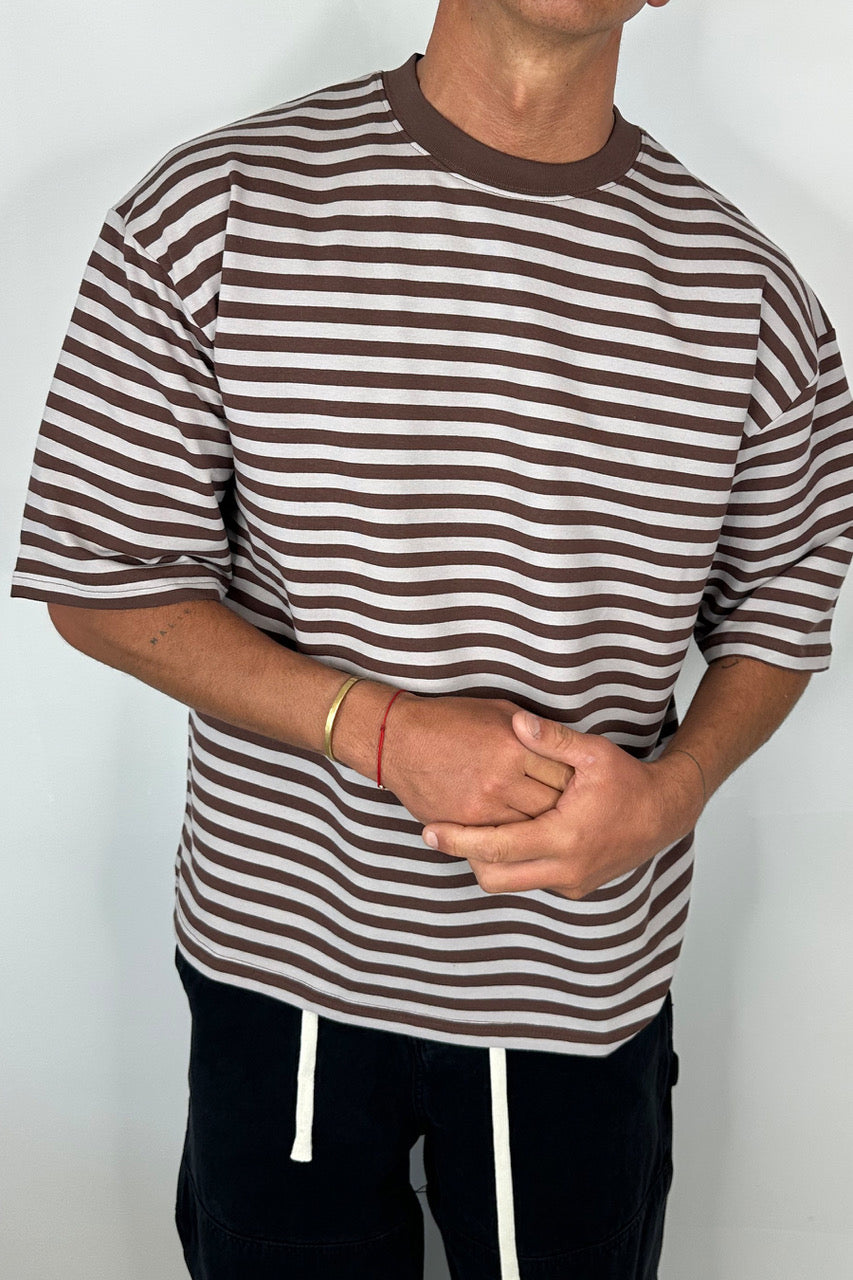 Lesley Stripe Crew Tee Choc