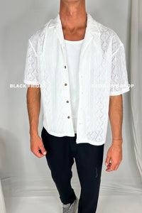 Raf Cropped Shirt Ivory Cross Stitch