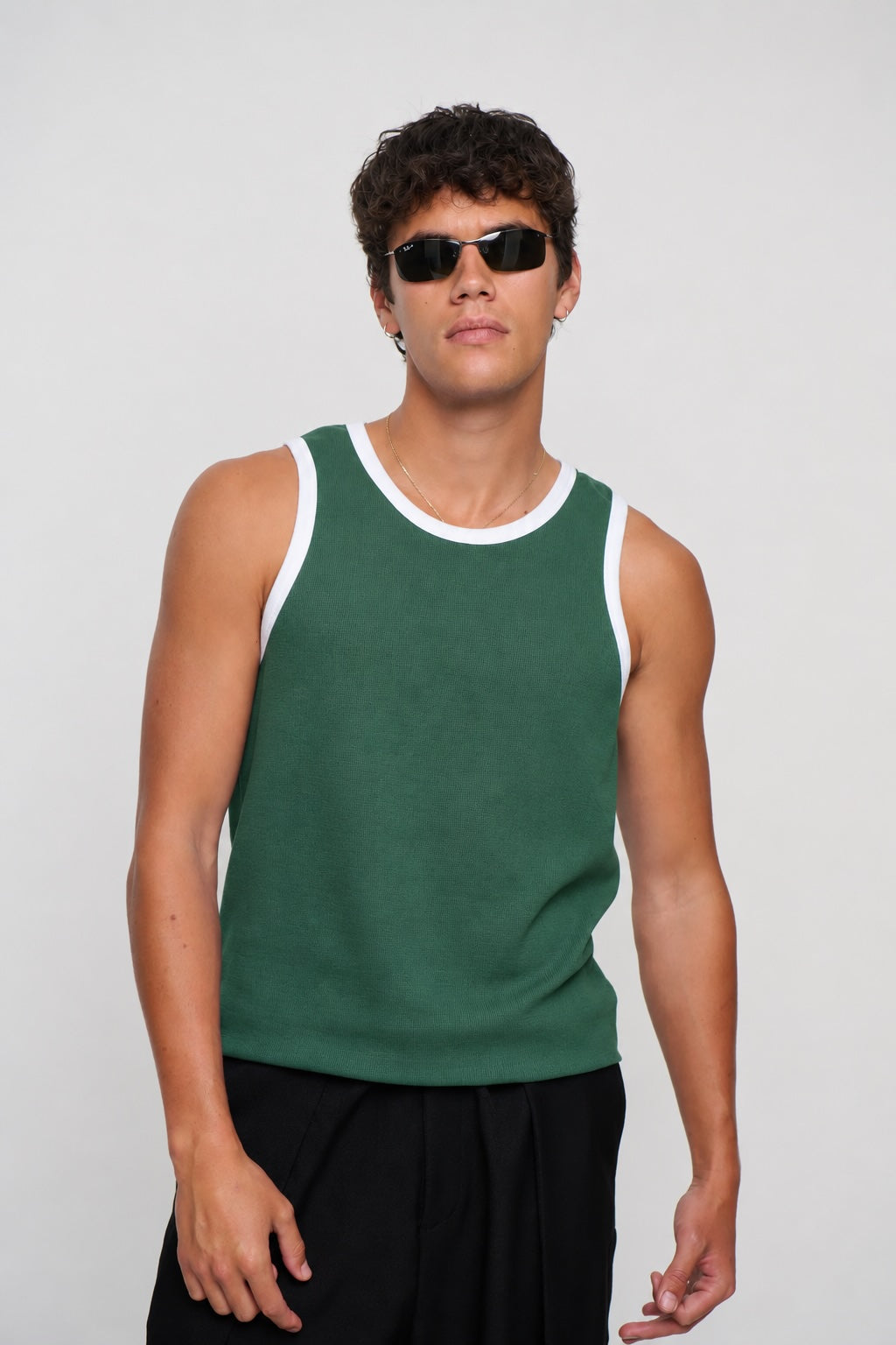 Waffle Fitted Tank Emerald