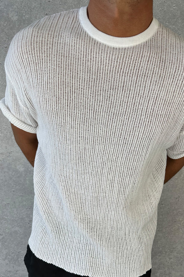 NTH Knitted Crew Tee White - FINAL SALE