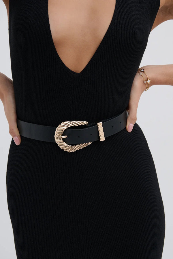 Amelie Twist Detail Belt Black/Gold