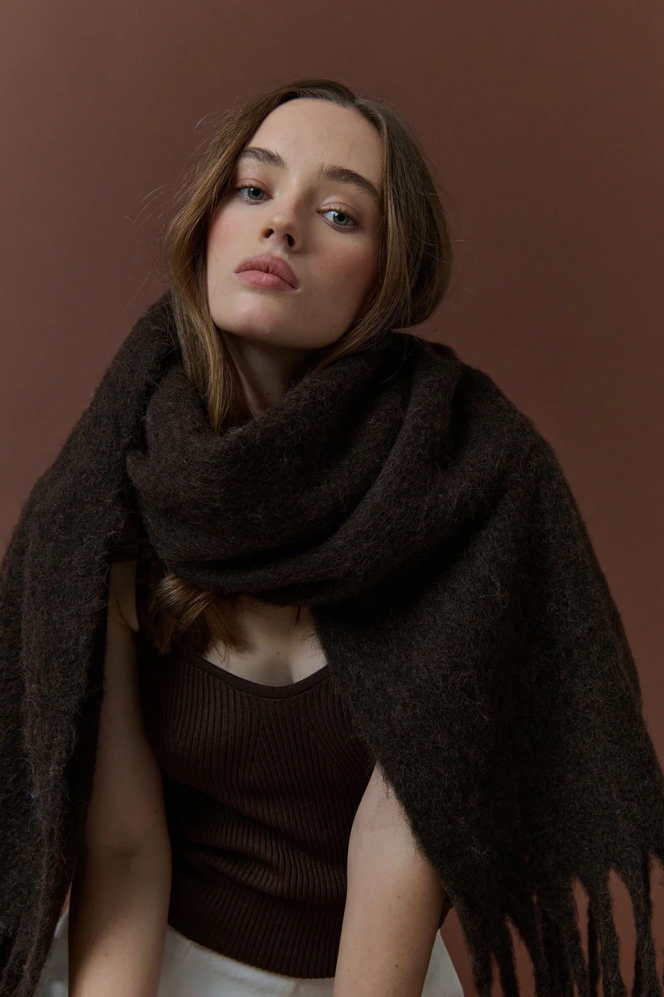 Kendra Fluffy Scarf Brown