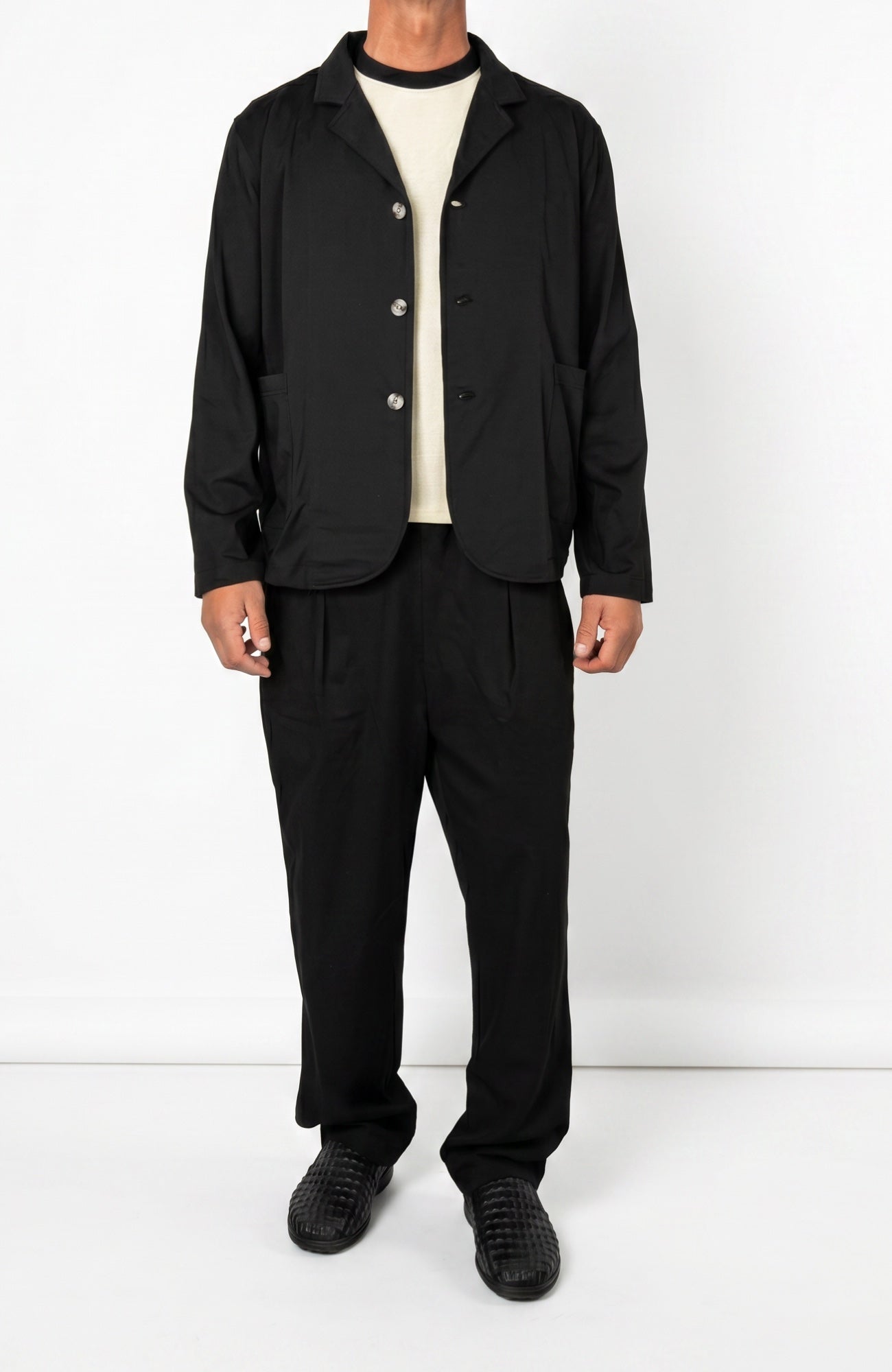 Relaxed Tailored Cotton Suit Jacket Black