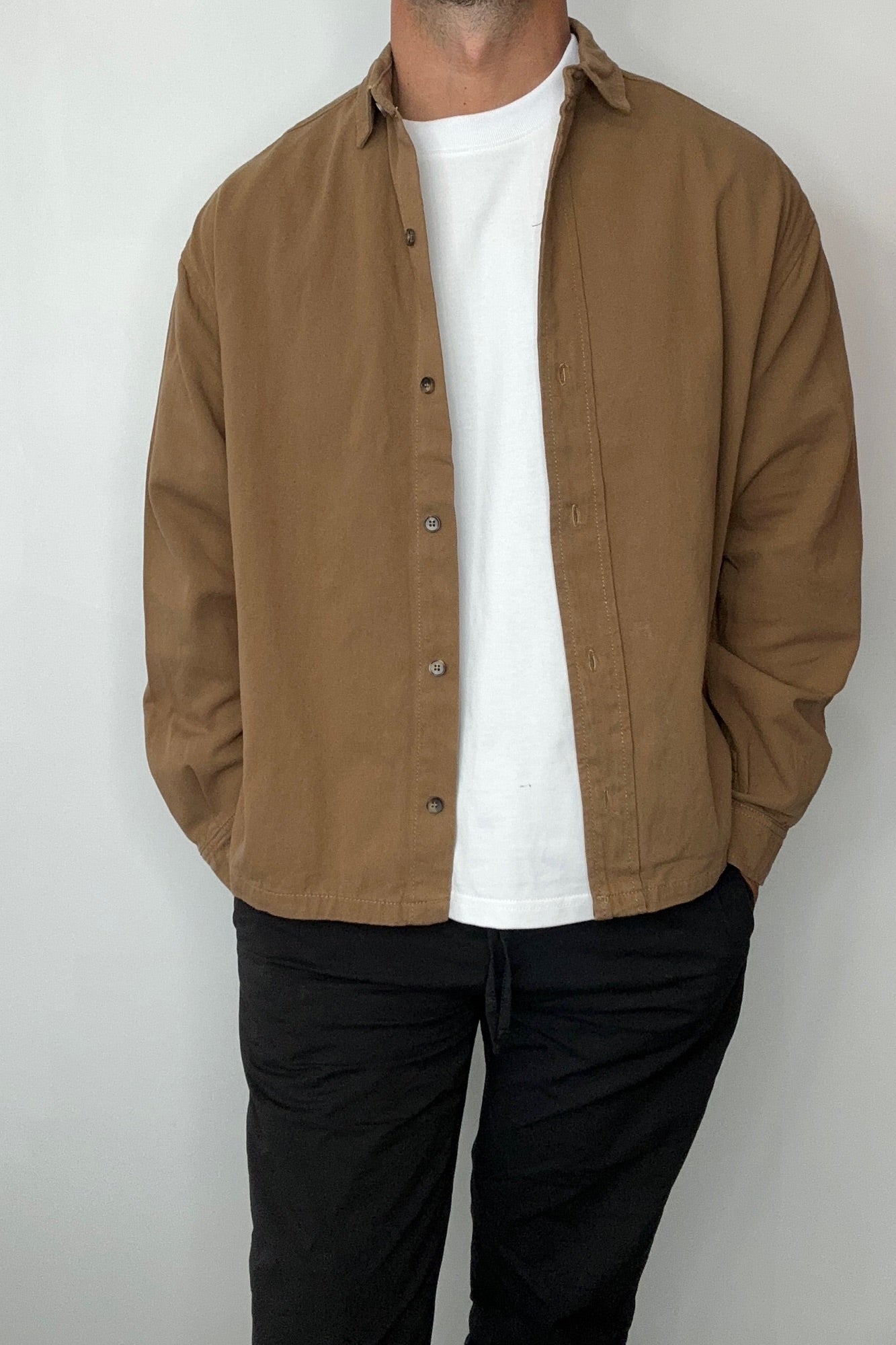 Phillip Washed Cotton Overshirt Tan