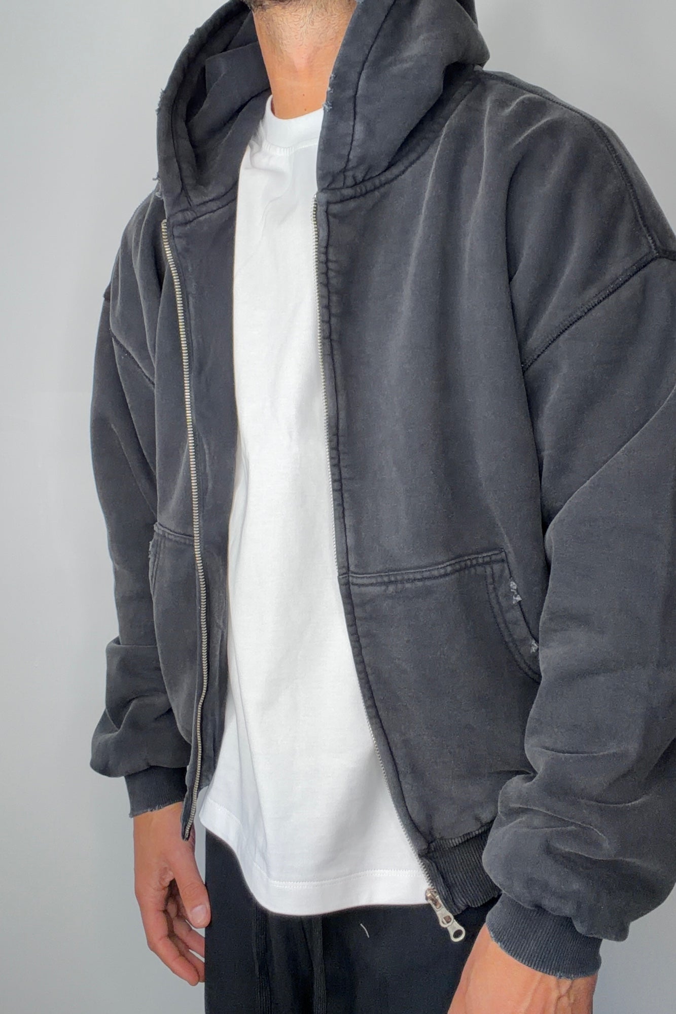Heavyweight Lined Zip Up Hood Black