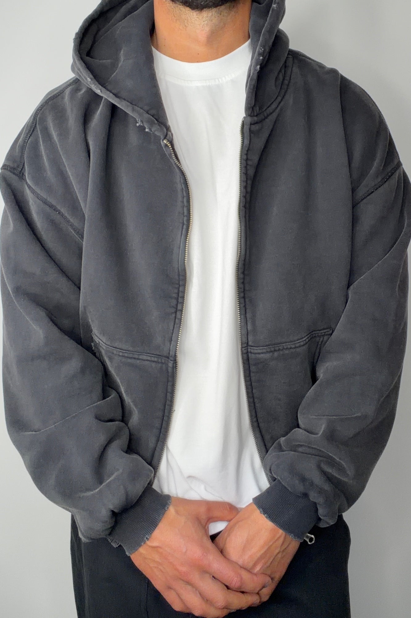 Heavyweight Lined Zip Up Hood Black