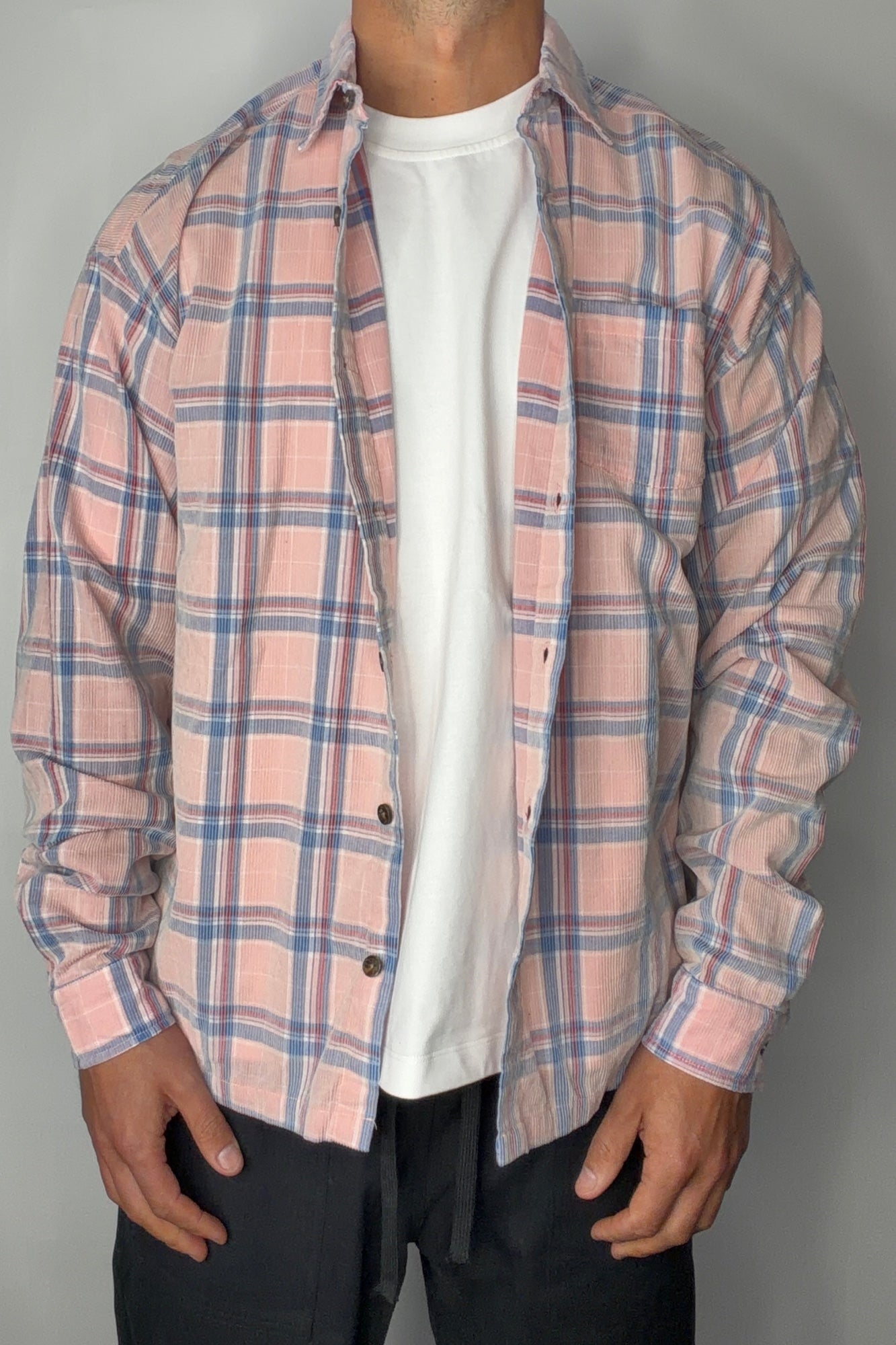 Cord Washed Check Shirt Salmon