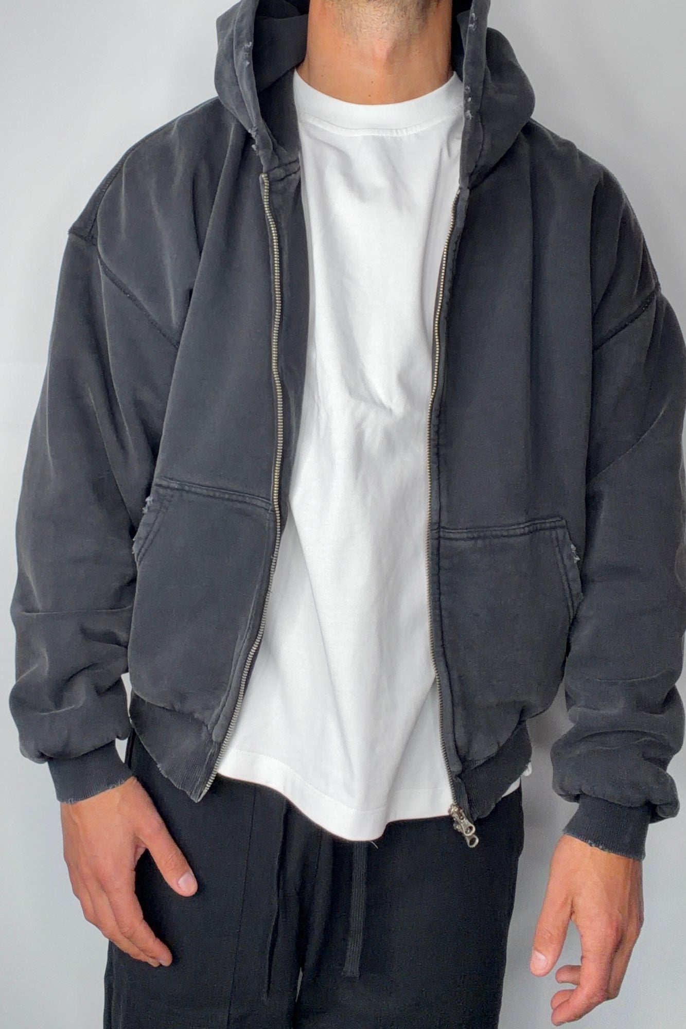 Heavyweight Lined Zip Up Hood Black