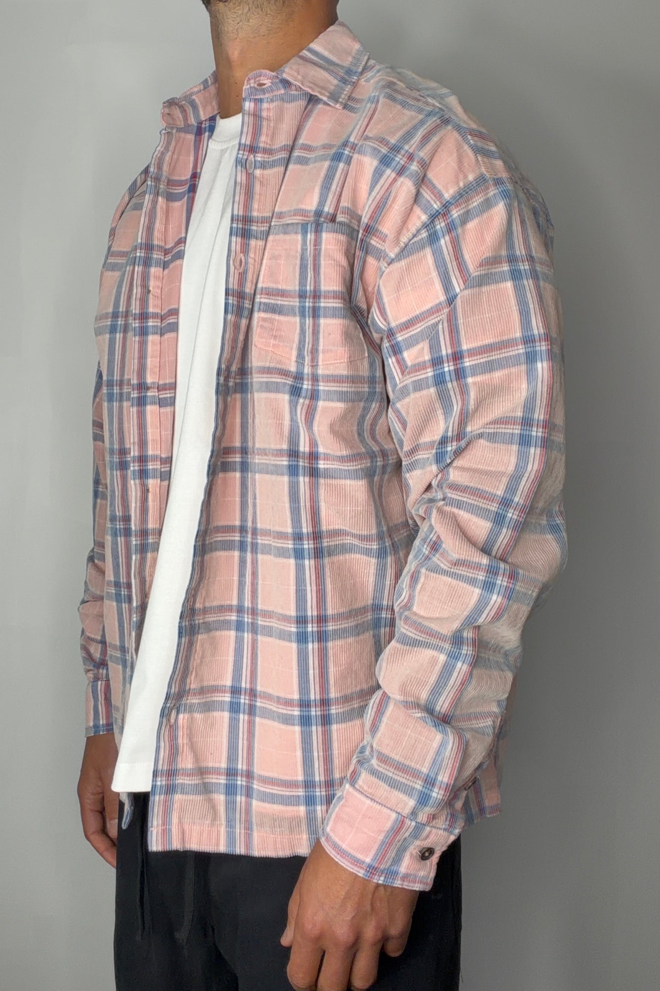 Cord Washed Check Shirt Salmon
