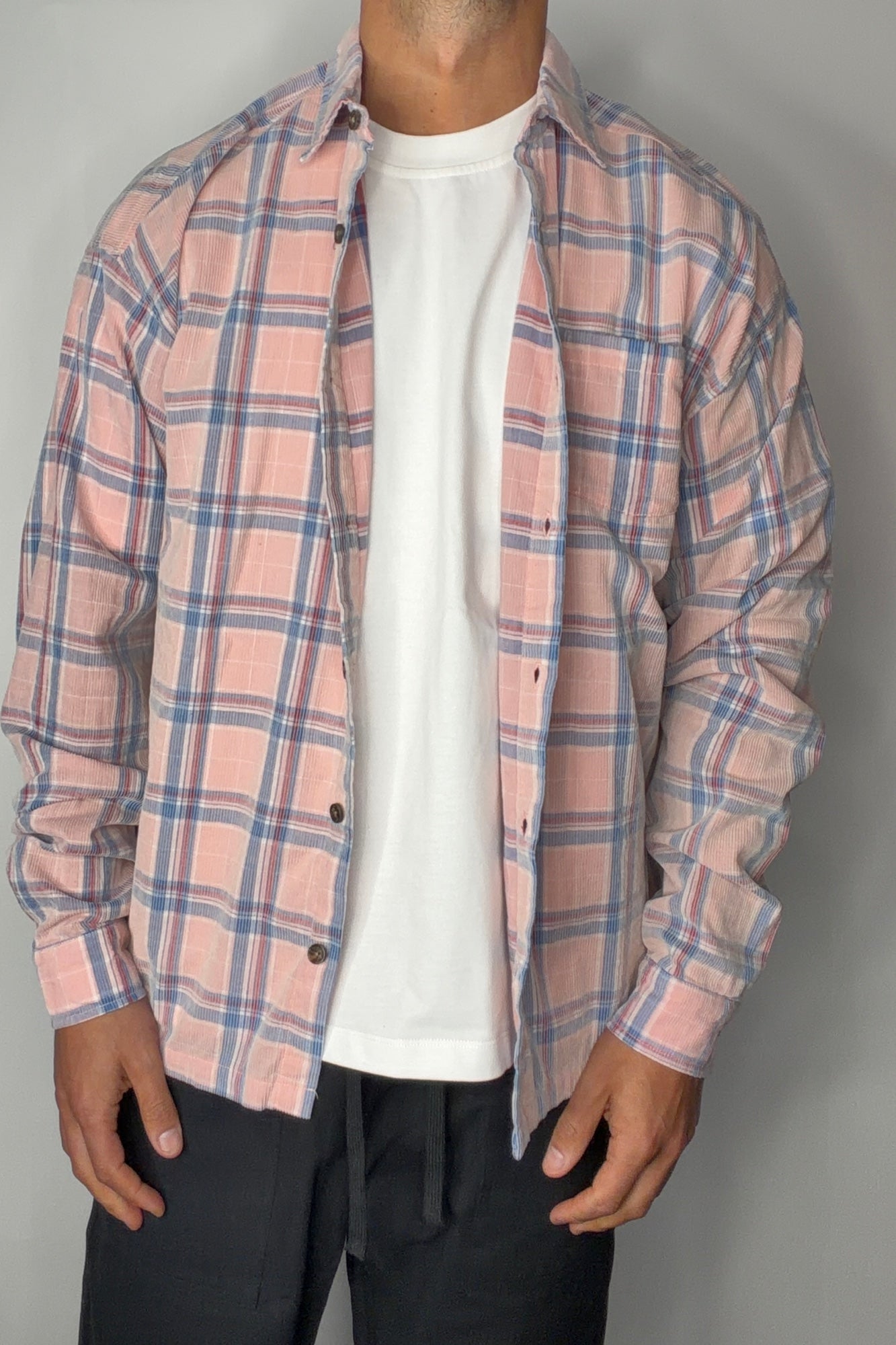 Cord Washed Check Shirt Salmon