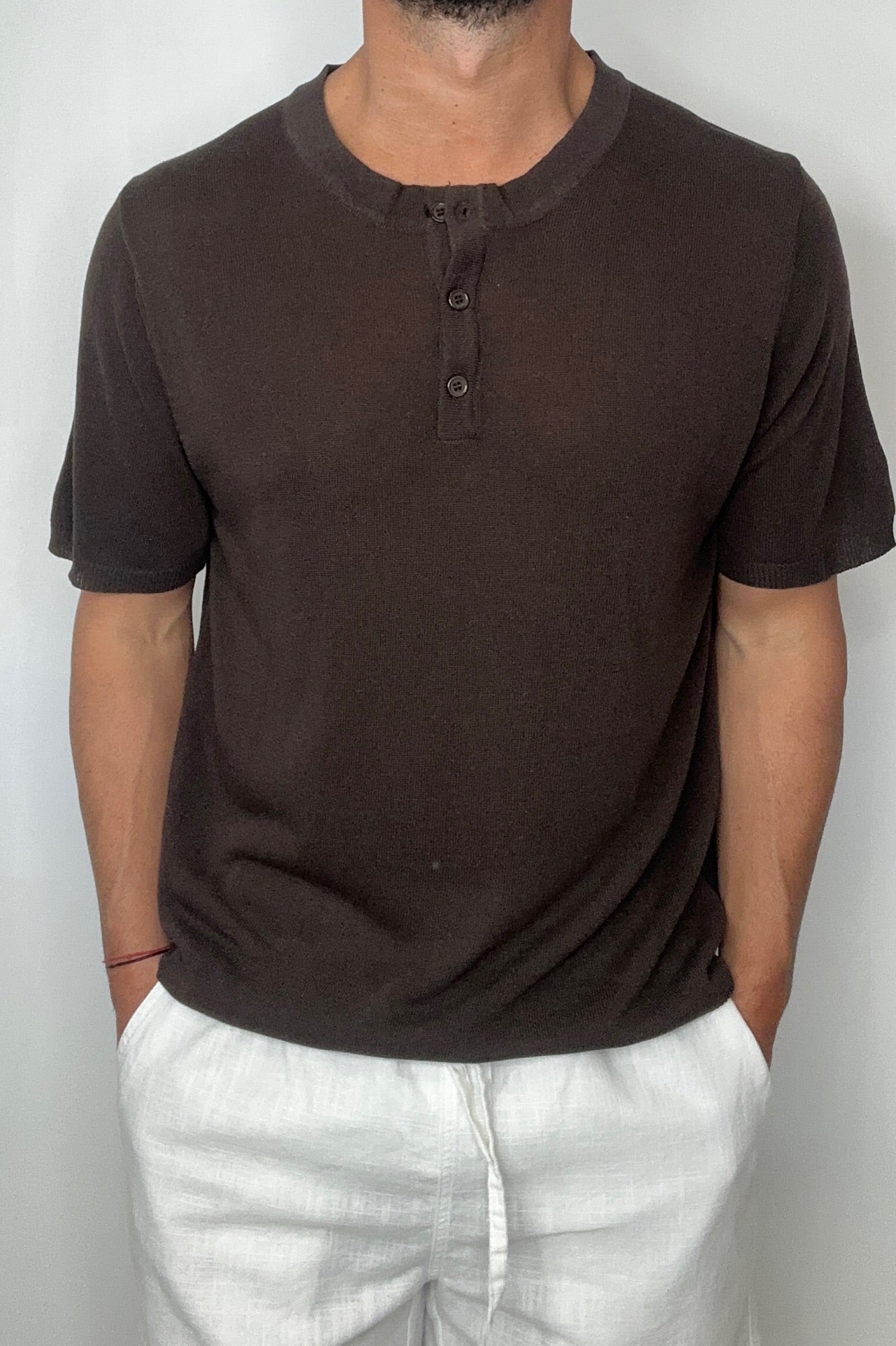 Knitted Henley Tee Chocolate