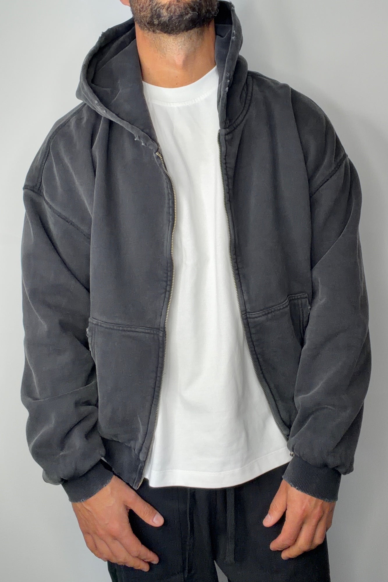 Heavyweight Lined Zip Up Hood Black