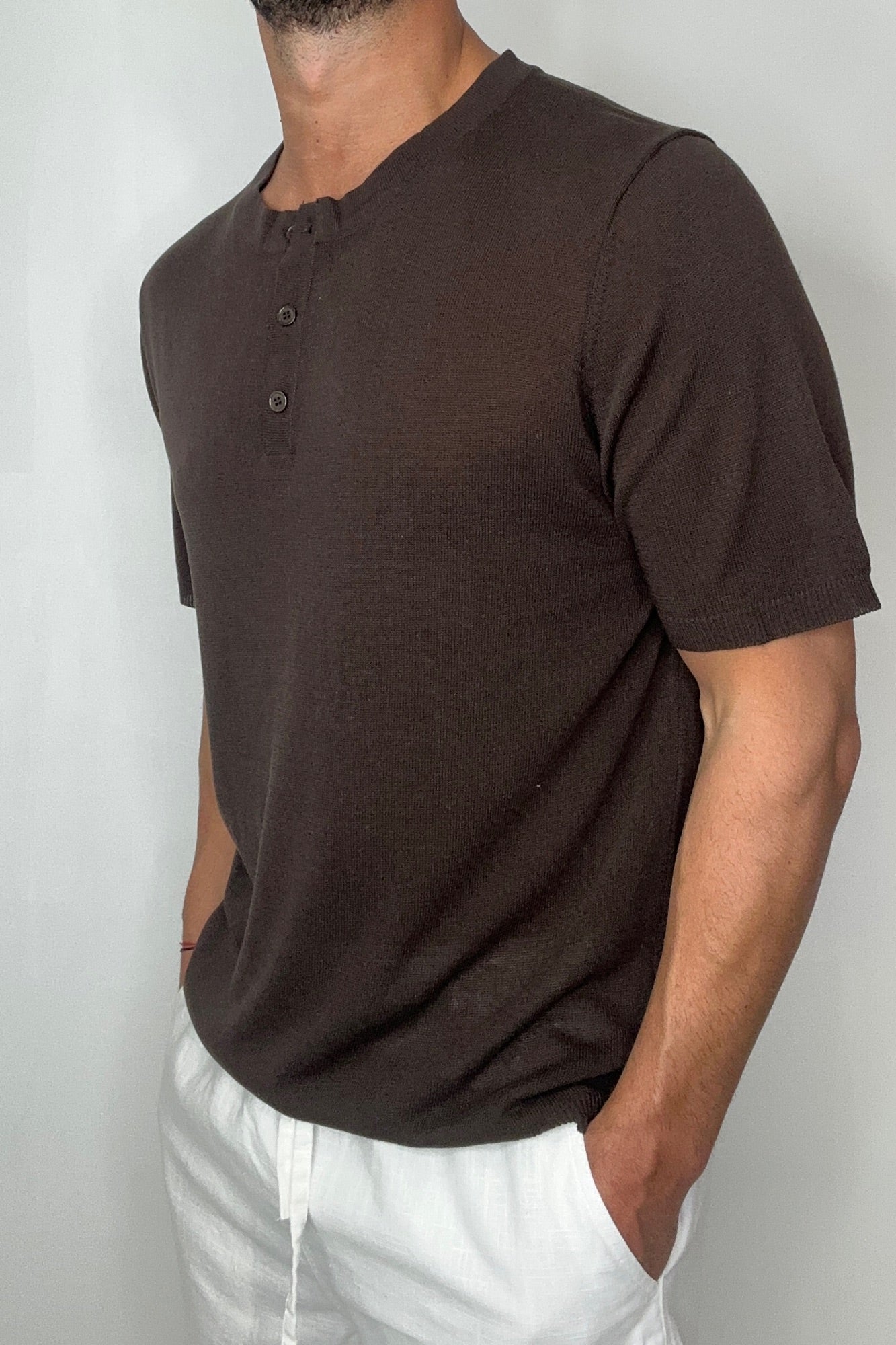 Knitted Henley Tee Chocolate