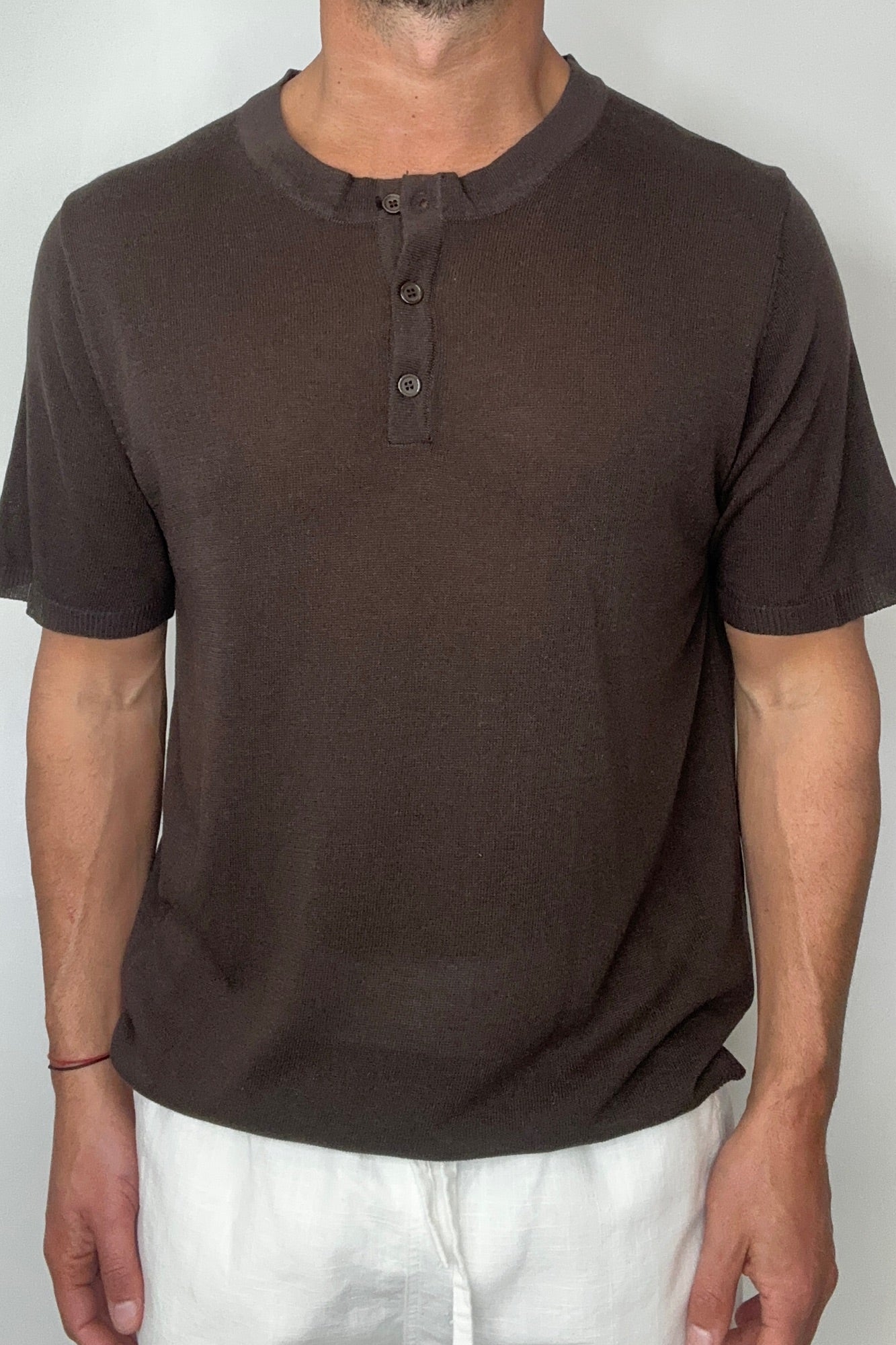 Knitted Henley Tee Chocolate