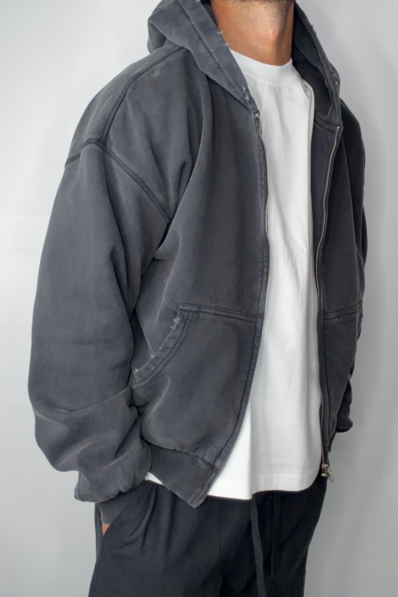 Heavyweight Lined Zip Up Hood Black